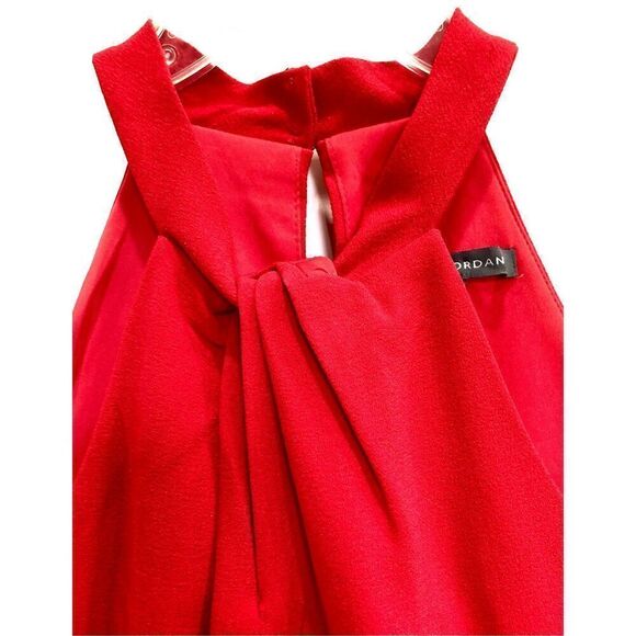 JULIA JORDAN - NWT - L Sz 8 Knot Neck Tulip Hem Midi Dress in Red Scuba Crepe ♥️ - Picture 10 of 16